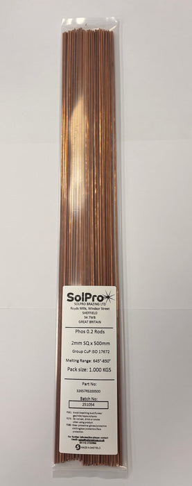 Phos 0.2 Brazing Square Rod 2mm x 500mm